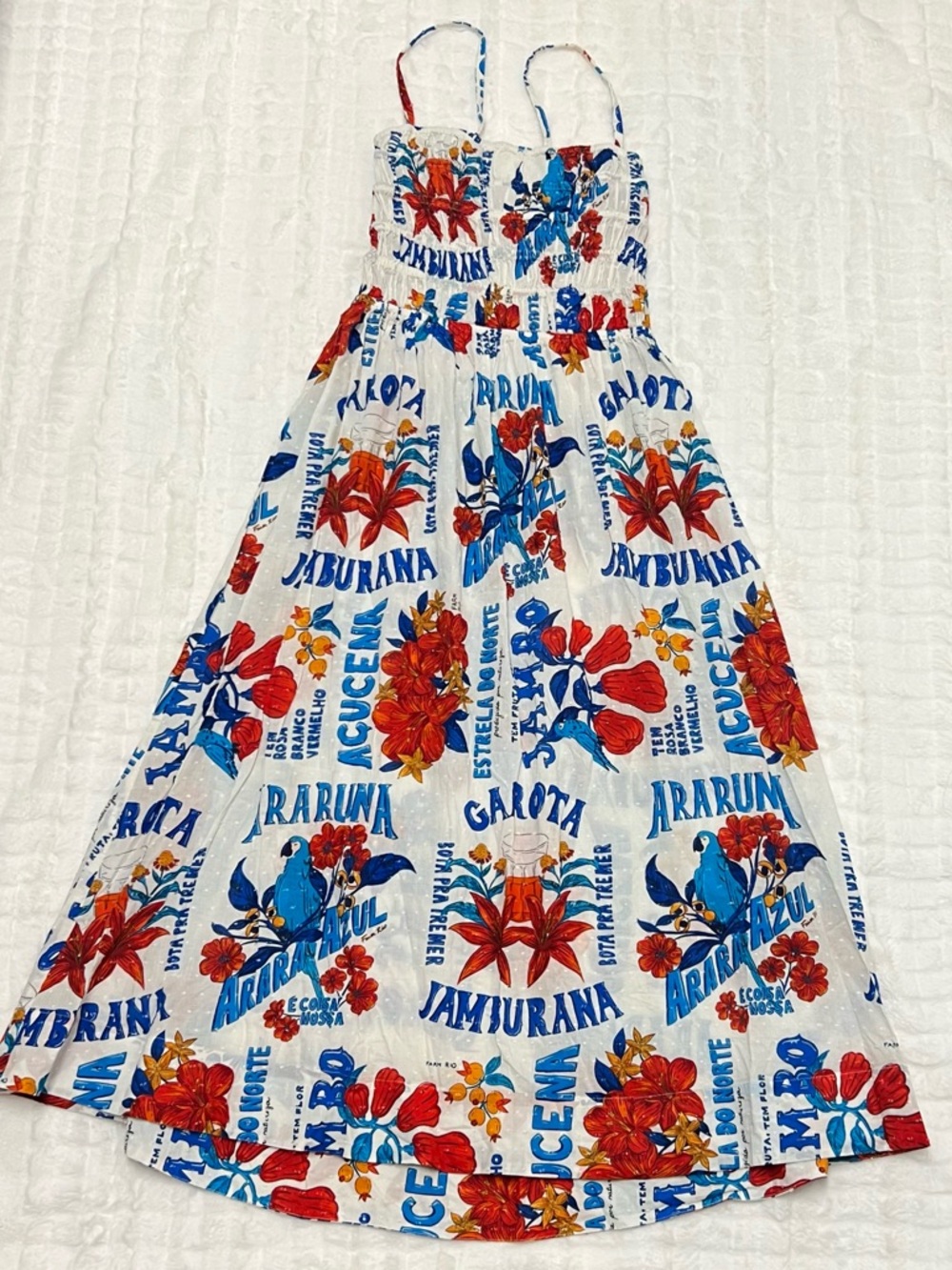 FARM RIO X Anthropologie White and Blue Cotton Floral Smocked Sundress size M - Picture 2 of 8